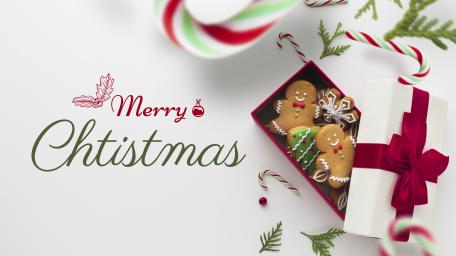 Merry Christmas Gingerbread Gift Box on Clean White Background wallpaper