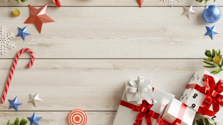 Festive Christmas Flat Lay with Gifts Stars and Candy Cane in 4K wallpaper