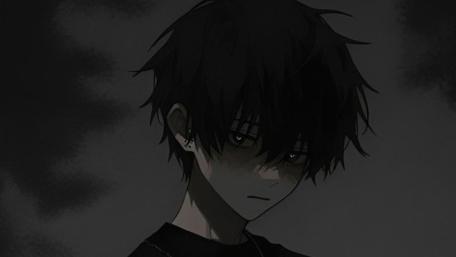 Monochrome Lonely Anime Boy in a Dark Aesthetic Mood wallpaper