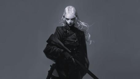 Silver Haired Assassin in Shadowed Steel wallpaper