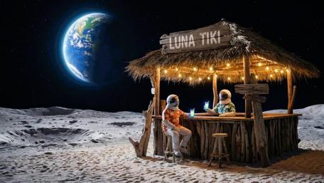 Tiki Bar on the Moon wallpaper
