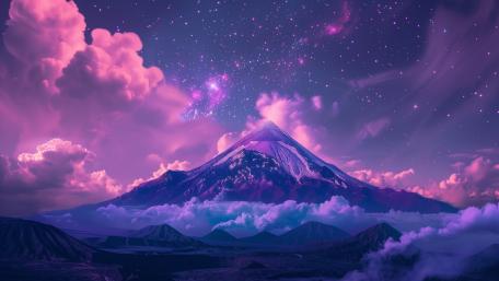 Starlit Amethyst Mountain Rising Over Dreamlike Purple Valleys wallpaper