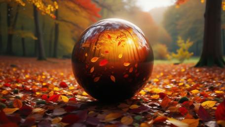 Autumn Reflection Sphere in a Misty Forest Glow wallpaper