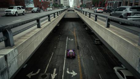 Urban Underpass Drive Purple Supercar on Dark Asphalt Road wallpaper