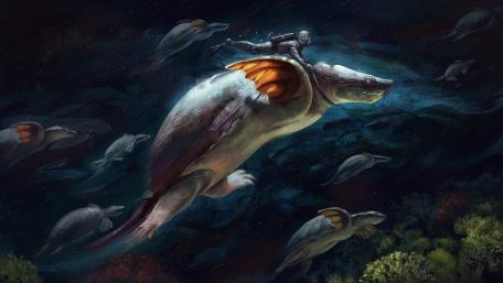 Scuba Rider of the Abyssal Drake Through Midnight Seas wallpaper
