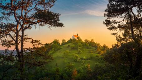 Sunset Serenity at Wurmlinger Chapel Above the Neckar Valley wallpaper