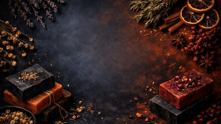 Smoky Herbal Soap Still Life in Warm Rustic Shadows wallpaper