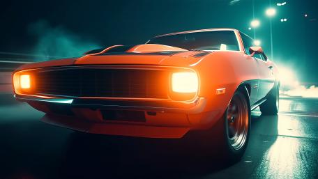 Neon Night Muscle Car Blaze in Cinematic 5K wallpaper