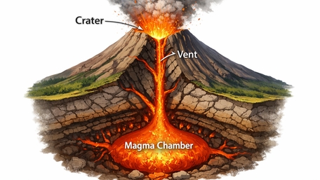 Volcanic Eruption Cutaway With Glowing Lava and Magma Chamber wallpaper