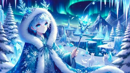 Aurora Ice Princess with Blue Hair and Crystal Magic wallpaper