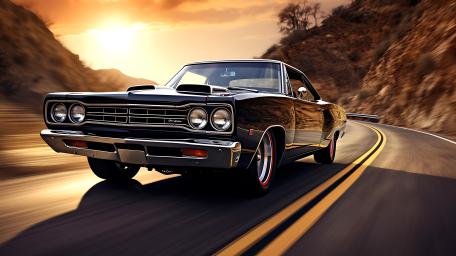 Sunset Run Plymouth Muscle Car 4K Classic Power wallpaper