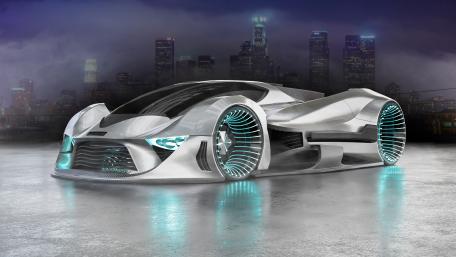 Neon Rim Hypercar Concept in Rainy Night Cityscape 4K wallpaper