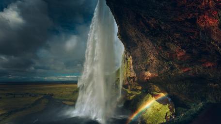Behind the Curtain of Seljalandsfoss Iceland Waterfall wallpaper