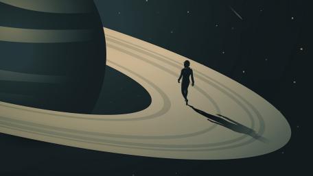 Wandering the Silent Rings of Saturn in a Dreamlike Void wallpaper