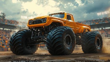 Thunder Arena Monster Truck in Golden Paint 5K AI Art Wallpaper wallpaper