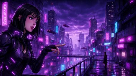 Neon Violet Nights Over a Cyberpunk Cityscape wallpaper
