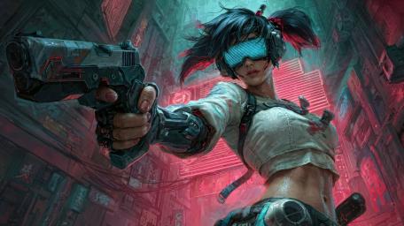 Neon Vengeance Cyberpunk Warrior Girl in Futuristic City Ruins wallpaper