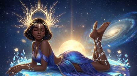 Celestial Dreamer with Starlit Antlers in a Cosmic Midnight Sky wallpaper