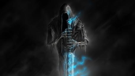 Veiled Reaper Assassin with Frostfire Blade in Shadowed Silence wallpaper