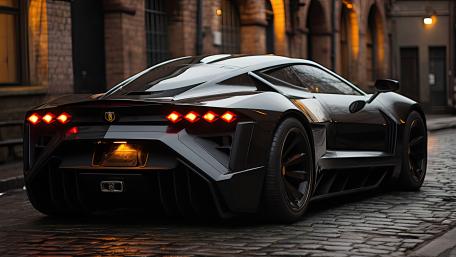 Midnight Carbon Supercar on Cobblestone Street in Cinematic 4K wallpaper