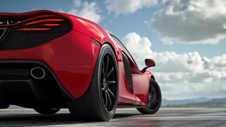 Scarlet Supercar Rear Angle Under Dramatic Sky 4K AI Art wallpaper