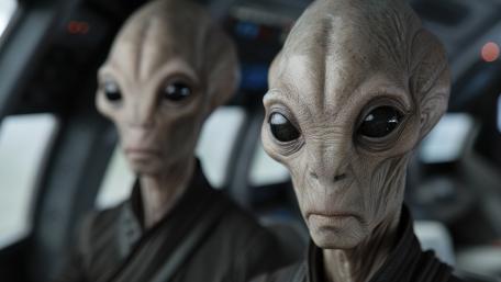 Silent Grey Visitors in a Starship Cabin 5K Fantasy Wallpaper wallpaper