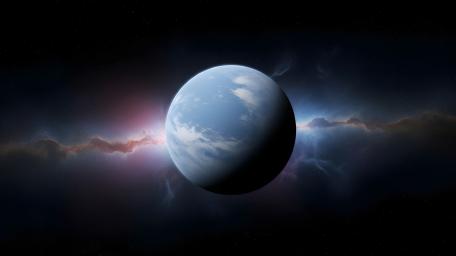 Serene Earthlike Blue Planet Drifting Through Deep Space wallpaper