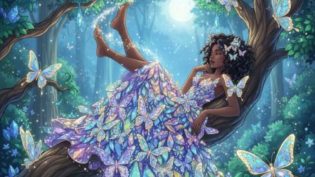 Butterfly Dreamweaver Resting in Enchanted Forest Light wallpaper