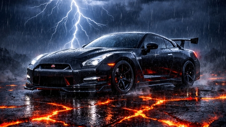 Nissan GT-R R35 Thunderstorm Night Drive Wallpaper wallpaper
