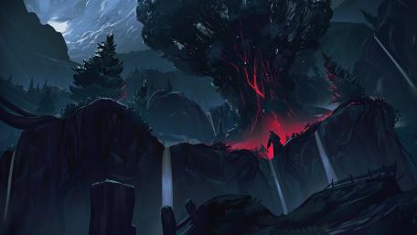 Crimson Rift Beneath the Ancient Forest Titan wallpaper