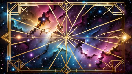 Gilded Cosmic Fracture Frame in Vibrant Nebula Abstraction wallpaper