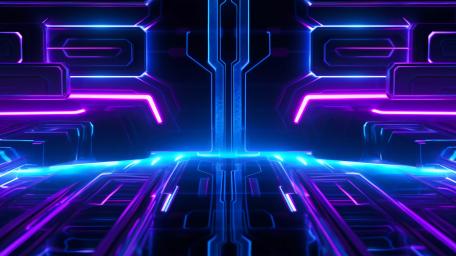 Neon Circuit Gateway in Blue and Purple Abstract Tech Glow wallpaper