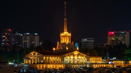 Golden Harbor Nights at the Port of Sochi Russia 5K Cityscape wallpaper