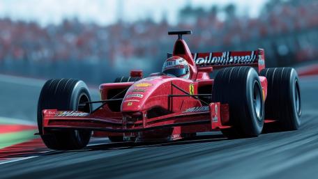 Red Formula One Rocket Charging Through the Apex in 5K wallpaper