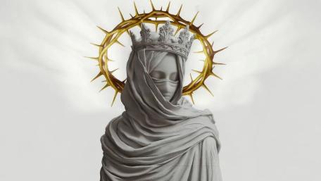 Veiled Marble Sovereign with Gilded Crown of Thorns Halo wallpaper