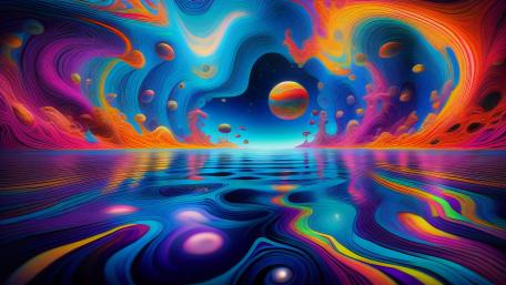Psychedelic Multicolor Dreamscape Over Cosmic Ocean wallpaper