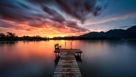 Dusk Serenity on the Hintersee Jetty in the Bavarian Alps wallpaper
