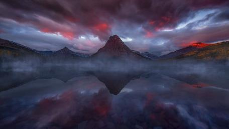 Twilight Reflections Over Two Medicine Lake in Glacier National Park wallpaper