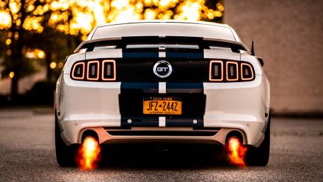 Flame Breathing Ford Mustang GT Rear View in Crisp 4K wallpaper