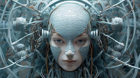 Cybernetic Seraph Awakened in an Eternal Machine Sanctuary wallpaper