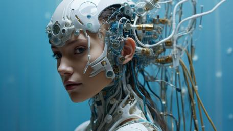 Ethereal Humanoid Robot Portrait in Advanced AI Laboratory wallpaper