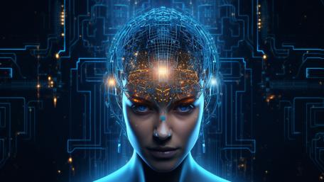 Neon Synapse Android Mind in a Futuristic Circuit Cathedral wallpaper