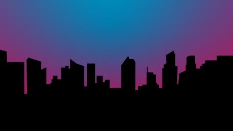 Neon Twilight Metropolis Silhouette in Minimal Fantasy Style wallpaper