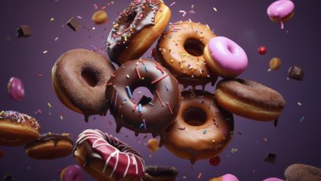 Floating Frosted Doughnuts in a Dreamy American Dessert Sky wallpaper