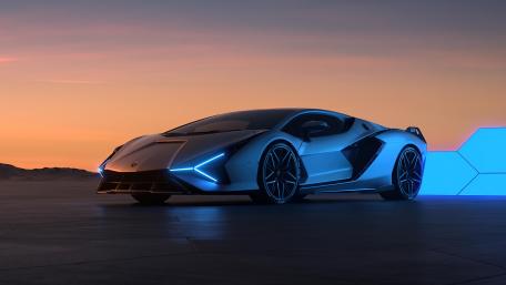 Neon Dusk Lamborghini Sian Supercar CGI Dreamcar Wallpaper wallpaper