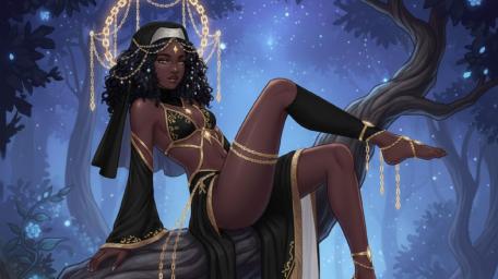 Moonlit Enchantress in Golden Chains Anime Night Fantasy Wallpaper wallpaper