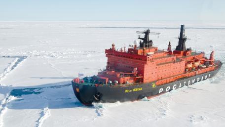 Nuclear Icebreaker 50 Let Pobedi Cutting Through Arctic Sea Ice wallpaper