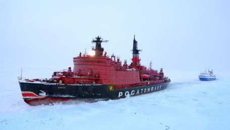 Nuclear Icebreaker 50 Let Pobedi Carving Through Arctic Sea Ice wallpaper