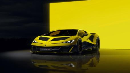 Hennessey Venom F5 Neon Yellow Hypercar 4K Studio Wallpaper wallpaper