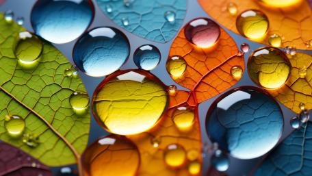 Prismatic Waterdrops on Veined Leaves Abstract Macro Glow wallpaper